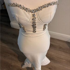 Amanda Uprichard Strapless White Dress with Silver Embellishments